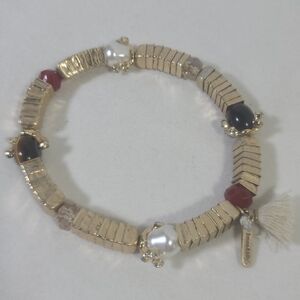Lonna & Lilly Gold Tone Faux Pearl Tigers Eye Red Beaded Stretchy Bracelet